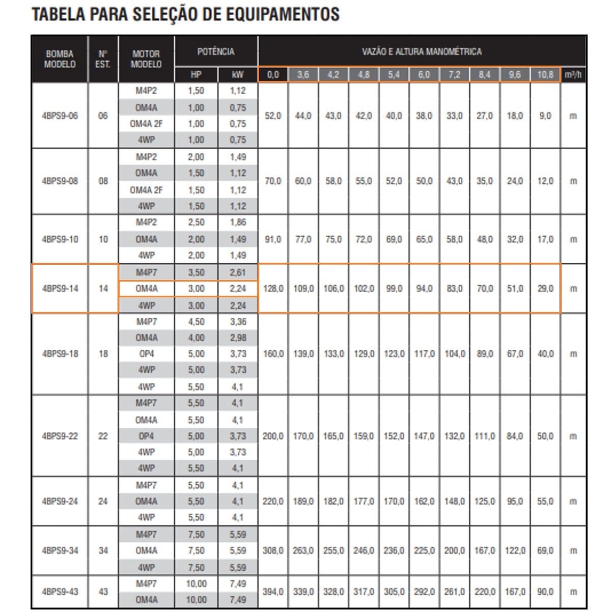 Bomba Submersa Ebara 4BPS9I-14 3 CV Monofásica 220V