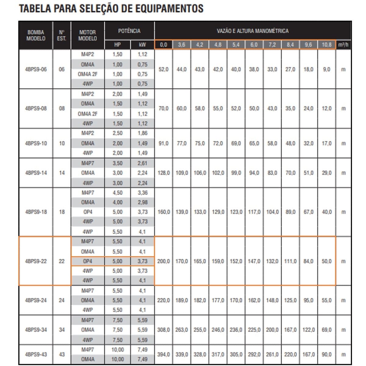 Bomba Submersa Ebara 4BPS9I-22 5 CV Monofásica 220V