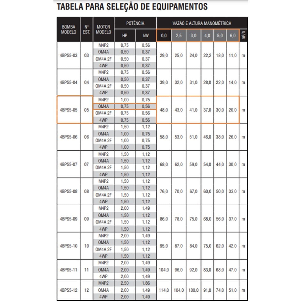 Bomba Submersa Ebara Op4 4bps5f-5 0,75 CV Trifásica 220V